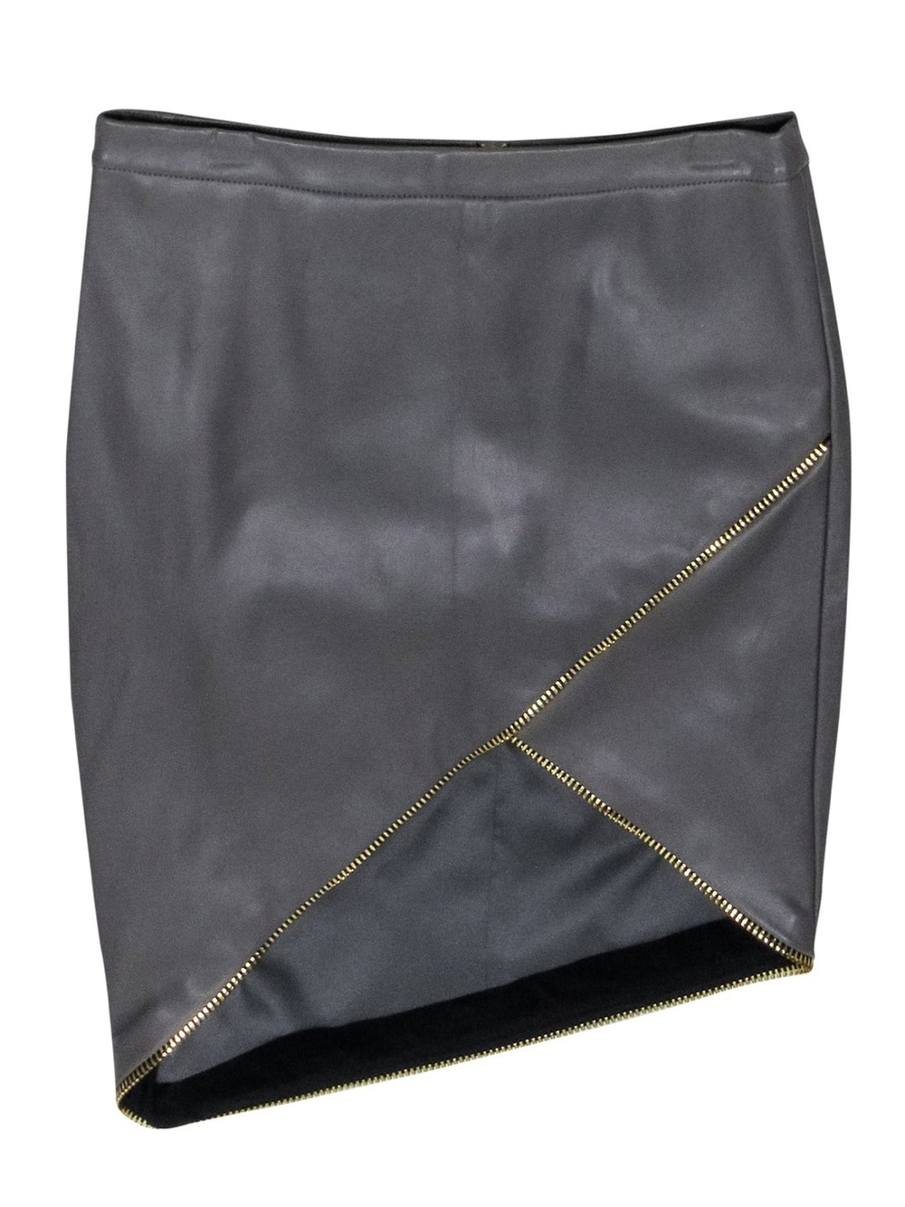 Women's Black Faux Leather Pencil Skirt with Gold Zip Detail